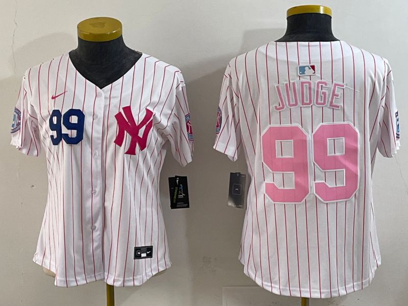 Youth 2025 New York Yankees #99 Judge White Stripe Joint Name Nike MLB Jersey style 6201->youth mlb jersey->Youth Jersey